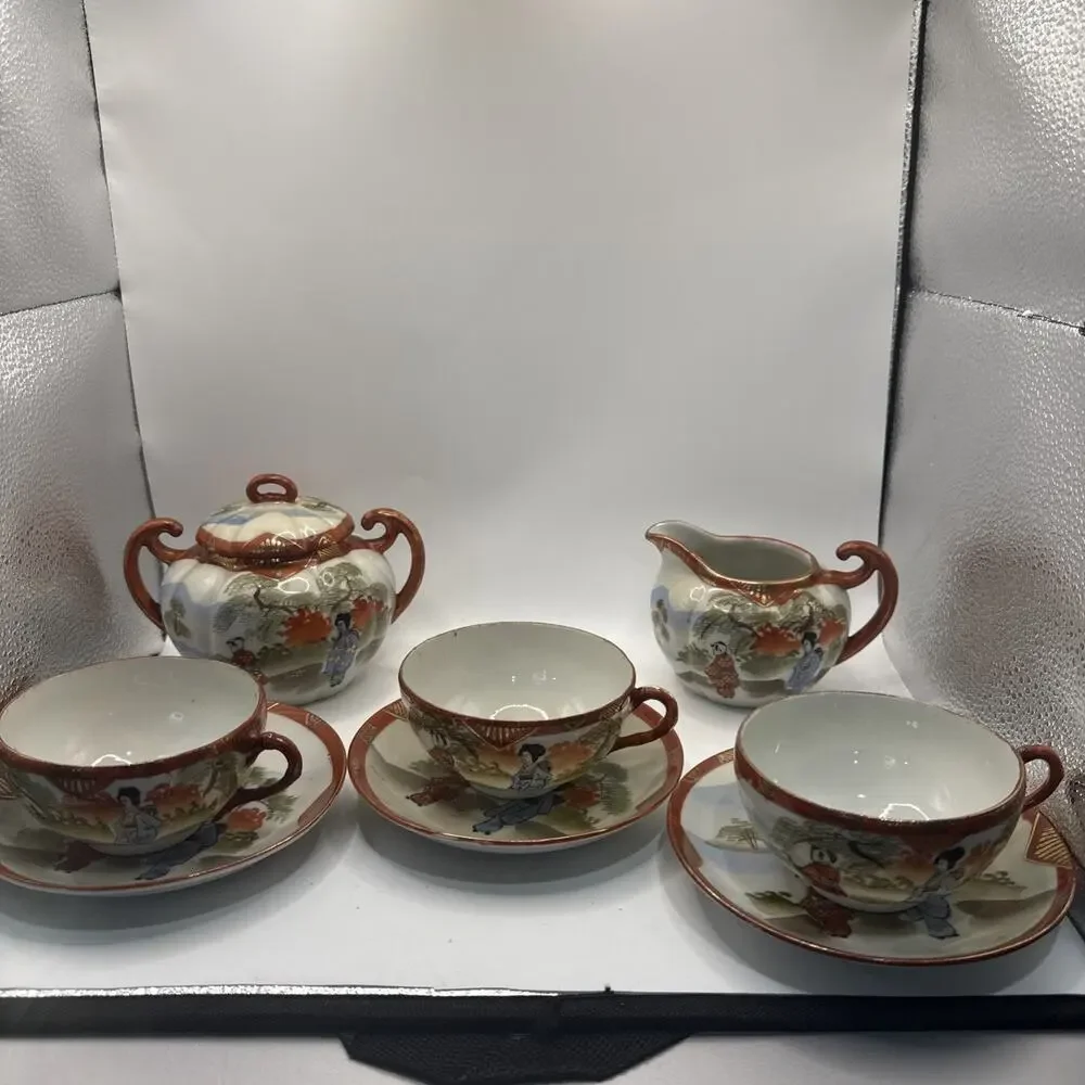 Vintage Nippon Geisha Tea Set: Hand-Painted Japanese Porcelain 8 Piece *